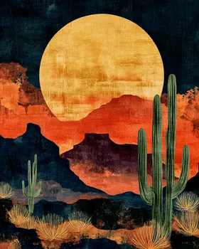 Saguaro Desert Sunrise - Southwestern Decor Art Prints – 8″x10″ Artwork in 11″x14″ Mat