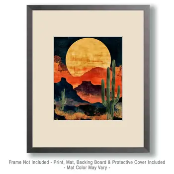 Saguaro Desert Sunrise - Southwestern Decor Art Prints – 8″x10″ Artwork in 11″x14″ Mat