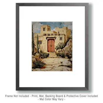 Adobe Estate - Southwestern Decor Art Prints – 8″x10″ Artwork in 11″x14″ Mat