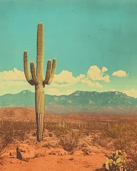 Antique Style Saguaro Cactus - Southwestern Decor Art Prints – 8″x10″ Artwork in 11″x14″ Mat