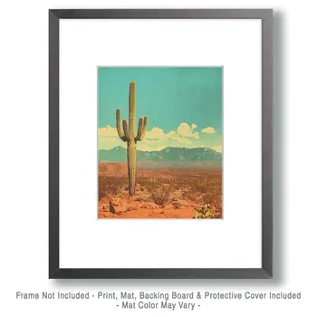 Antique Style Saguaro Cactus - Southwestern Decor Art Prints – 8″x10″ Artwork in 11″x14″ Mat