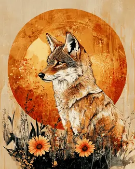 Coyote Sunrise - Vintage Southwestern Decor Art Prints – 8″x10″ Artwork in 11″x14″ Mat