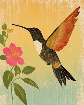 Desert Hummingbird - Vintage Southwestern Decor Art Prints – 8″x10″ Artwork in 11″x14″ Mat