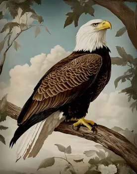 Antique Style Bald Eagle - Vintage Animal Wall Art Prints – 8″x10″ Artwork for 11″x14″ Frame
