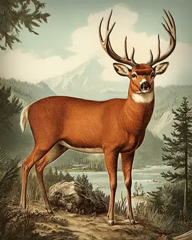 Antique Style Buck Deer - Vintage Animal Wall Art Prints – 8″x10″ Artwork for 11″x14″ Frame