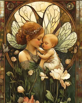 Art Nouveau Fairy Mother and Child - Fairies Wall Art Prints – 8″x10″ Artwork for 11″x14″ Frame
