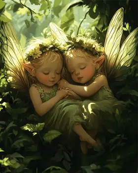 Baby Fairies Sleeping - Fairies Wall Art Prints – 8″x10″ Artwork for 11″x14″ Frame