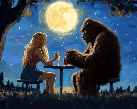 Bigfoot on a Date - Bigfoot and Sasquatch Wall Art Prints – 8″x10″ Artwork in 11″x14″ Mat
