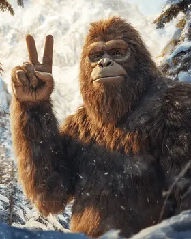 Bigfoot Giving the Peace Sign - Bigfoot and Sasquatch Wall Art Prints – 8″x10″ Artwork in 11″x14″ Mat