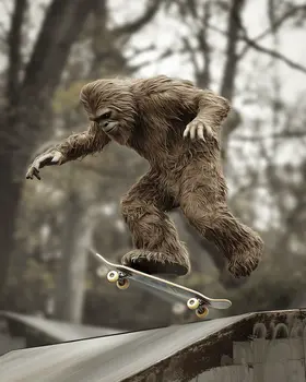 Bigfoot Skateboarding - Bigfoot and Sasquatch Wall Art Prints – 8″x10″ Artwork in 11″x14″ Mat