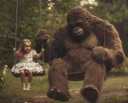 Bigfoot on a Swing Set - Cryptid Wall Art Prints – 8″x10″ Artwork for 11″x14″ Frame