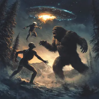 Bigfoot Versus Aliens - Bigfoot and Alien Wall Art Prints – 8″x10″ Artwork in 11″x14″ Mat