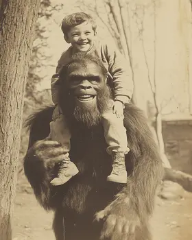 Bigfoot Vintage Photo Piggyback - Bigfoot and Sasquatch Wall Art Prints – 8″x10″ Artwork in 11″x14″ Mat