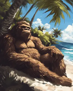 Bigfoot on Vacation - Bigfoot and Sasquatch Wall Art Prints – 8″x10″ Artwork in 11″x14″ Mat
