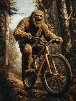 Bigfoot on a Bike- Cryptid Wall Art Prints – 8″x10″ Artwork for 11″x14″ Frame