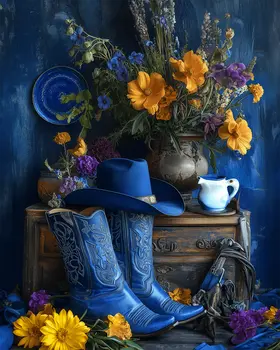 Blue Cowgirl Still Life   – 8″x10″ Artwork in 11″x14″ Mat