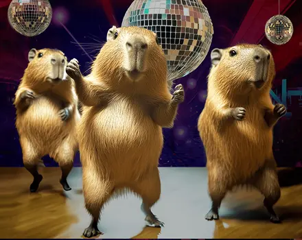 Disco Capybara Wall Art Prints – 8″x10″ Artwork in 11″x14″ Mat