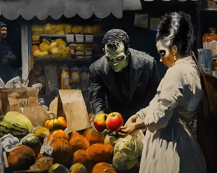 The Frankenstein's Shopping - Monster Art Prints – 8″x10″ Artwork for 11″x14″ Frame