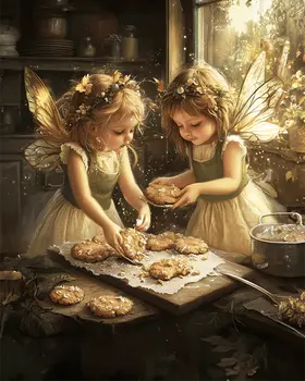 Fairies Making Cookies - Fairies Wall Art Prints – 8″x10″ Artwork for 11″x14″ Frame