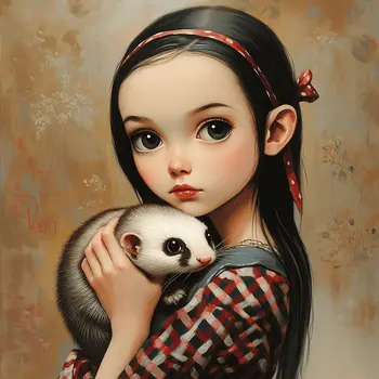 Girl and Ferret Pet: Big Eyes, Low Brow, High Brow Art Wall Prints 8"x10" for 11" x 14" Frames