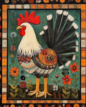 Folk Art Proud Rooster - Folk Art Prints – 8″x10″ Artwork in 11″x14″ Mat