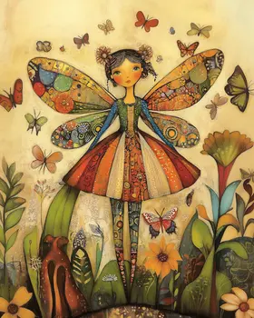 Folk Art Butterfly Fairy -  Folk Art Prints – 8″x10″ Artwork in 11″x14″ Mat