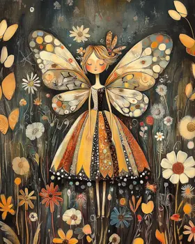 Fairy Night Garden -  Folk Art Prints – 8″x10″ Artwork in 11″x14″ Mat