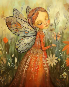 Folk Fairy Wildflowers -  Folk Art Prints – 8″x10″ Artwork in 11″x14″ Mat