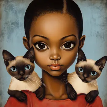 Girl with Siamese Cats: Big Eyes, Low Brow, High Brow Art Wall Prints 8"x10" for 11" x 14" Frames