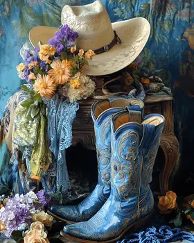 Light Blue Cowgirl Still Life – 8″x10″ Artwork in 11″x14″ Mat