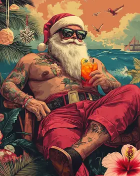 Maximalist Summer Santa – 8″x10″ Artwork in 11″x14″ Mat