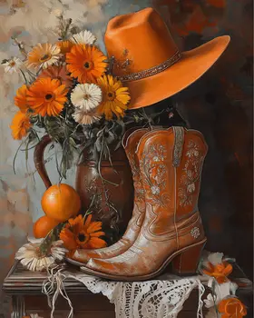 Orange Cowgirl Still Life  – 8″x10″ Artwork in 11″x14″ Mat