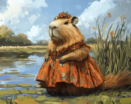 Sweet Sue Capybara Capybara Wall Art Prints – 8″x10″ Artwork in 11″x14″ Mat