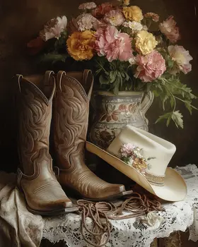 Vintage Beige Cowgirl Still Life – 8″x10″ Artwork in 11″x14″ Mat