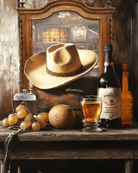 Western Whiskey Wood Still Life – 8″x10″ Artwork in 11″x14″ Mat