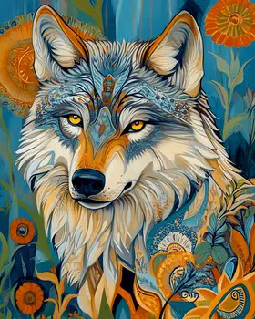 Spiritual Wolf Portrait - Wildlife Wall Art Prints – 8″x10″ Artwork for 11″x14″ Frame