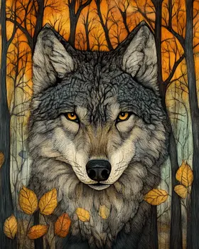 Woodland Wolf - Wildlife Wall Art Prints – 8″x10″ Artwork for 11″x14″ Frame