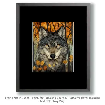 Woodland Wolf - Wildlife Wall Art Prints – 8″x10″ Artwork for 11″x14″ Frame