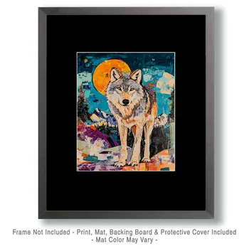 Wolf at Sunset - Wildlife Wall Art Prints – 8″x10″ Artwork for 11″x14″ Frame