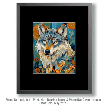 Spiritual Wolf Portrait - Wildlife Wall Art Prints – 8″x10″ Artwork for 11″x14″ Frame