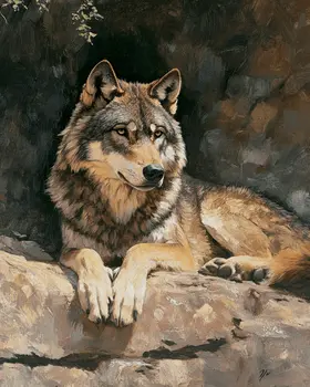 Wolf Relaxing - Wildlife Wall Art Prints – 8″x10″ Artwork for 11″x14″ Frame