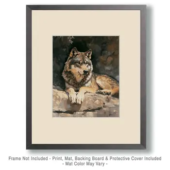 Wolf Relaxing - Wildlife Wall Art Prints – 8″x10″ Artwork for 11″x14″ Frame