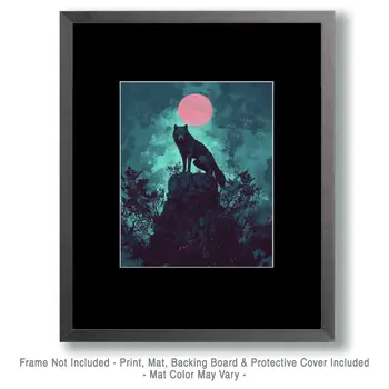 Pink Moon Wolf - Wildlife Wall Art Prints – 8″x10″ Artwork for 11″x14″ Frame