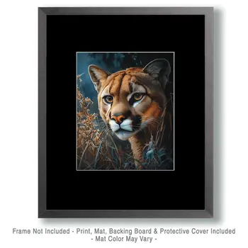 Serious Mountain Lion Portrait - Wildlife Wall Art Prints – 8″x10″ Artwork for 11″x14″ Frame