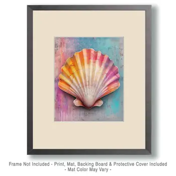 Colorful Scallop Shell - Wildlife Wall Art Prints – 8″x10″ Artwork for 11″x14″ Frame