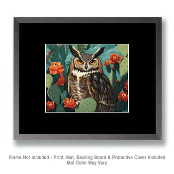 Great Horned Owl Desert Flora #4 - Wildlife Wall Art Prints – 8″x10″ Artwork for 11″x14″ Frame