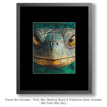 Turtle Up Close - Wildlife Wall Art Prints – 8″x10″ Artwork for 11″x14″ Frame