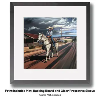 Cowgirl Beating the Storm - Cowgirl Western Art Prints  8"x8" Artwork for 12"x12"  Frame