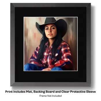 Cowgirl: Dry Brush Watercolor - Cowgirl Western Art Prints 8"x8" Artwork for 12"x12"  Frame