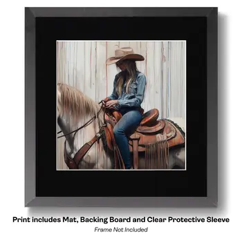 Cowgirl: Dry Brush Watercolor - Cowgirl Western Art Prints 8"x8" Artwork for 12"x12"  Frame